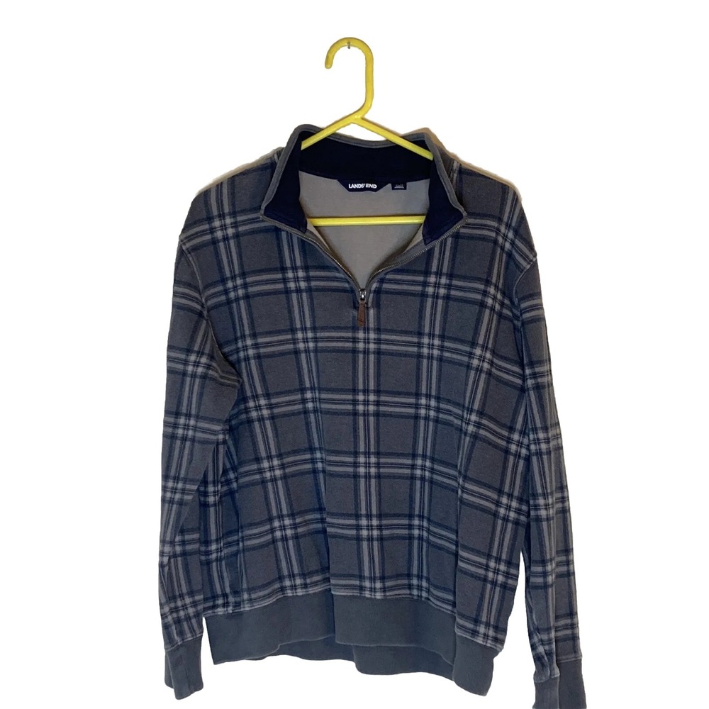 Lands End Women's Pull Over Jacket Size Large Blue Check Women‎ Grannycore